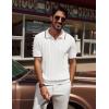 imagePJ PAUL JONES Mens V Neck Polo Shirt Textured Knit Slim Fit Golf TShirtsLvory