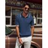 imagePJ PAUL JONES Mens V Neck Polo Shirt Textured Knit Slim Fit Golf TShirtsNavy Blue