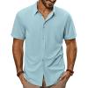 imagePJ PAUL JONES Mens Button Down Shirt Short Sleeve Casual Shirt Wrinkle Free Dress Shirt Summer Beach ShirtMint Green