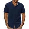 imagePJ PAUL JONES Mens Button Down Shirt Short Sleeve Casual Shirt Wrinkle Free Dress Shirt Summer Beach ShirtNavy Blue
