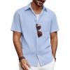 imagePJ PAUL JONES Mens Button Down Short Sleeve Shirt Summer Casual Cotton Button Up Beach Wedding ShirtsBlue