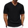 imagePJ PAUL JONES Mens TShirts Modern Fit V Neck Knit Shirts Textured Herringbone KnitwearBlack