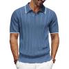 imagePJ PAUL JONES Mens V Neck Polo Shirt Textured Knit Slim Fit Golf TShirtsIndigo