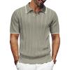 imagePJ PAUL JONES Mens V Neck Polo Shirt Textured Knit Slim Fit Golf TShirtsKhaki
