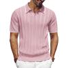 imagePJ PAUL JONES Mens V Neck Polo Shirt Textured Knit Slim Fit Golf TShirtsLeather Pink