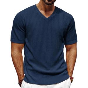 imagePJ PAUL JONES Mens TShirts Modern Fit V Neck Knit Shirts Textured Herringbone KnitwearRoyal Blue
