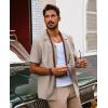 imagePJ PAUL JONES Mens Casual Button Down Shirt Short Sleeve Cuban Beach Shirt WrinkleFree Summer Shirts with PocketKhaki
