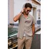 imagePJ PAUL JONES Mens Casual Button Down Shirt Short Sleeve Cuban Beach Shirt WrinkleFree Summer Shirts with PocketKhaki