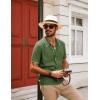 imagePJ PAUL JONES Mens Knit Polo Shirt Short Sleeve Button Down Shirt Vintage Summer Beach ShirtsArmy Green