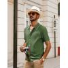 imagePJ PAUL JONES Mens Knit Polo Shirt Short Sleeve Button Down Shirt Vintage Summer Beach ShirtsArmy Green
