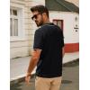 imagePJ PAUL JONES Mens Knit Polo Shirt Short Sleeve Button Down Shirt Vintage Summer Beach ShirtsBlack
