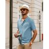 imagePJ PAUL JONES Mens Knit Polo Shirt Short Sleeve Button Down Shirt Vintage Summer Beach ShirtsBlue