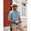 imagePJ PAUL JONES Mens Knit Polo Shirt Short Sleeve Button Down Shirt Vintage Summer Beach ShirtsBlue