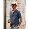 imagePJ PAUL JONES Mens Knit Polo Shirt Short Sleeve Button Down Shirt Vintage Summer Beach ShirtsBlue Grey
