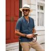 imagePJ PAUL JONES Mens Knit Polo Shirt Short Sleeve Button Down Shirt Vintage Summer Beach ShirtsBlue Grey