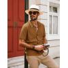 imagePJ PAUL JONES Mens Knit Polo Shirt Short Sleeve Button Down Shirt Vintage Summer Beach ShirtsBrown