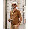 imagePJ PAUL JONES Mens Knit Polo Shirt Short Sleeve Button Down Shirt Vintage Summer Beach ShirtsBrown