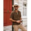 imagePJ PAUL JONES Mens Knit Polo Shirt Short Sleeve Button Down Shirt Vintage Summer Beach ShirtsCoffee