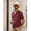 imagePJ PAUL JONES Mens Knit Polo Shirt Short Sleeve Button Down Shirt Vintage Summer Beach ShirtsDark Red