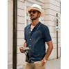 imagePJ PAUL JONES Mens Knit Polo Shirt Short Sleeve Button Down Shirt Vintage Summer Beach ShirtsNavy Blue