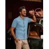 imagePJ PAUL JONES Mens Polo Shirts Casual Textured Knittd Shirts Lightweight Breathable Polo ShirtBlue