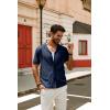 imagePJ PAUL JONES Mens Summer Knit Shirts Casual Short Sleeve Shirts Fashion Button Down ShirtsBlue