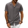 imagePJ PAUL JONES Mens Casual Button Down Shirt Short Sleeve Cuban Beach Shirt WrinkleFree Summer Shirts with PocketDark Gray