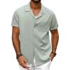 imagePJ PAUL JONES Mens Casual Button Down Shirt Short Sleeve Cuban Beach Shirt WrinkleFree Summer Shirts with PocketGray Green