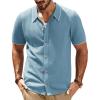 imagePJ PAUL JONES Mens Knit Polo Shirt Short Sleeve Button Down Shirt Vintage Summer Beach ShirtsBlue