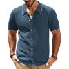 imagePJ PAUL JONES Mens Knit Polo Shirt Short Sleeve Button Down Shirt Vintage Summer Beach ShirtsBlue Grey