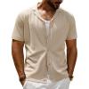 imagePJ PAUL JONES Mens Summer Knit Shirts Casual Short Sleeve Shirts Fashion Button Down ShirtsApricot