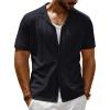 imagePJ PAUL JONES Mens Summer Knit Shirts Casual Short Sleeve Shirts Fashion Button Down ShirtsBlack