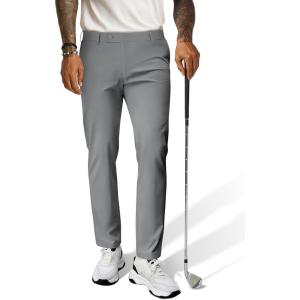 imagePJ PAUL JONES Mens Golf Pants 4Way Stretch Lightweight Work Casual Trousers Slim Fit Dress Pants with PocketsLight Grey