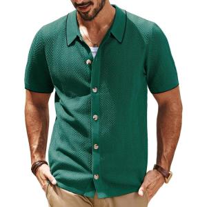 imagePJ PAUL JONES Mens Knit Polo Shirt Short Sleeve Button Down Shirt Vintage Summer Beach ShirtsGreen