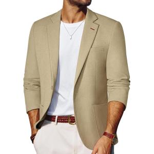 imagePJ PAUL JONES Mens Linen Casual Blazer Sport Coats Lightweight One Button Suit Jacket for SummerKhaki