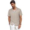 imagePJ PAUL JONES Men Casual Shirt Short Sleeve Summer Shirt Fashion Texture Button Down ShirtAprickhaki