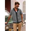 imagePJ PAUL JONES Mens 70S Shirts Vintage Shirts Button Down Cuban Collar Knitted Polo ShirtBlack