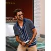 imagePJ PAUL JONES Mens 70S Shirts Vintage Shirts Button Down Cuban Collar Knitted Polo ShirtDark Blue
