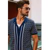 imagePJ PAUL JONES Mens 70S Shirts Vintage Shirts Button Down Cuban Collar Knitted Polo ShirtDark Blue