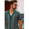 imagePJ PAUL JONES Mens 70S Shirts Vintage Shirts Button Down Cuban Collar Knitted Polo ShirtGreen