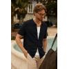 imagePJ PAUL JONES Mens Polo Shirts Hollow Out Textured Knit Polo Shirts Short Sleeve Button Down Summer Beach ShirtBlack