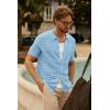 imagePJ PAUL JONES Mens Polo Shirts Hollow Out Textured Knit Polo Shirts Short Sleeve Button Down Summer Beach ShirtBlue