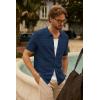 imagePJ PAUL JONES Mens Polo Shirts Hollow Out Textured Knit Polo Shirts Short Sleeve Button Down Summer Beach ShirtNavy Blue