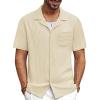 imagePJ PAUL JONES Men Casual Shirt Short Sleeve Summer Shirt Fashion Texture Button Down ShirtKhapricot