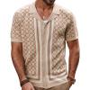 imagePJ PAUL JONES Mens 70S Shirts Vintage Shirts Button Down Cuban Collar Knitted Polo ShirtBeige