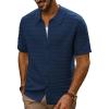 imagePJ PAUL JONES Mens Polo Shirts Hollow Out Textured Knit Polo Shirts Short Sleeve Button Down Summer Beach ShirtNavy Blue