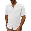 imagePJ PAUL JONES Mens Polo Shirts Hollow Out Textured Knit Polo Shirts Short Sleeve Button Down Summer Beach ShirtWhite