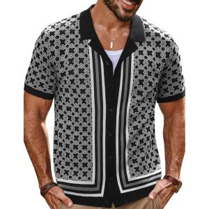 imagePJ PAUL JONES Mens 70S Shirts Vintage Shirts Button Down Cuban Collar Knitted Polo ShirtBlack