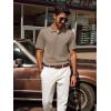 imagePJ PAUL JONES Mens Casual Knit Polo Shirt Short Sleeve Collared Stretchy Golf ShirtsKhaki