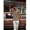 imagePJ PAUL JONES Mens Casual Knit Polo Shirt Short Sleeve Collared Stretchy Golf ShirtsKhaki